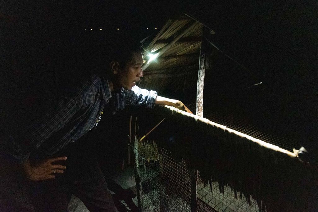 Bendahara Yayasan Penyu Anak Karas Kecil, Bobi Bani (29), menunjukkan salah satu sarang penyu di Pulau Lampu, Kelurahan Karas, Kecamatan Galang, Batam, Kepulauan Riau, Minggu (26/9/2021).