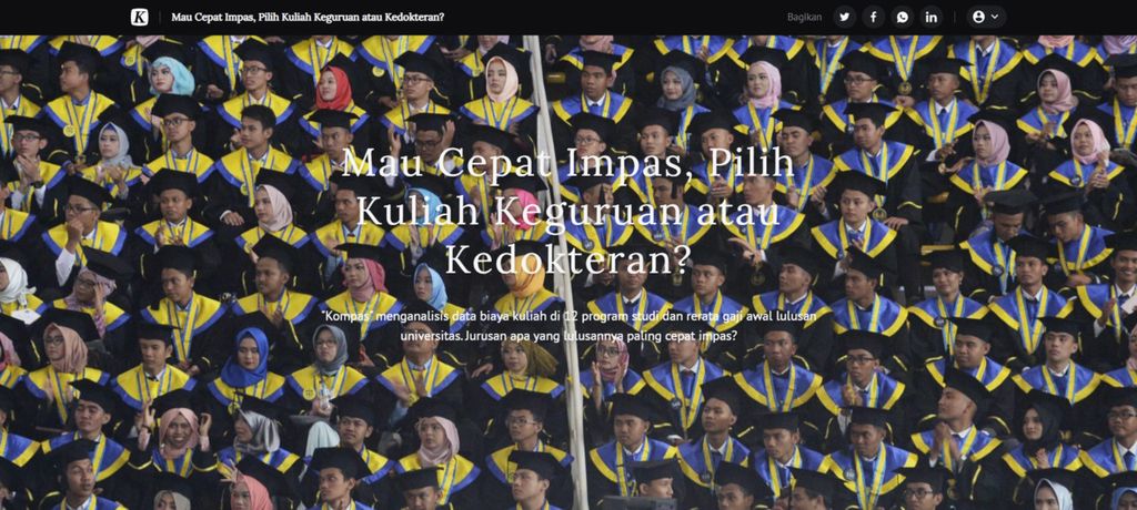 Screenshot of the interactive Kompas.id news entitled “Want to Break Even Quickly, Choose Teacher Training or Medicine?”. This news received the 2022 Adinegoro Journalistic Award in the cyber media category.