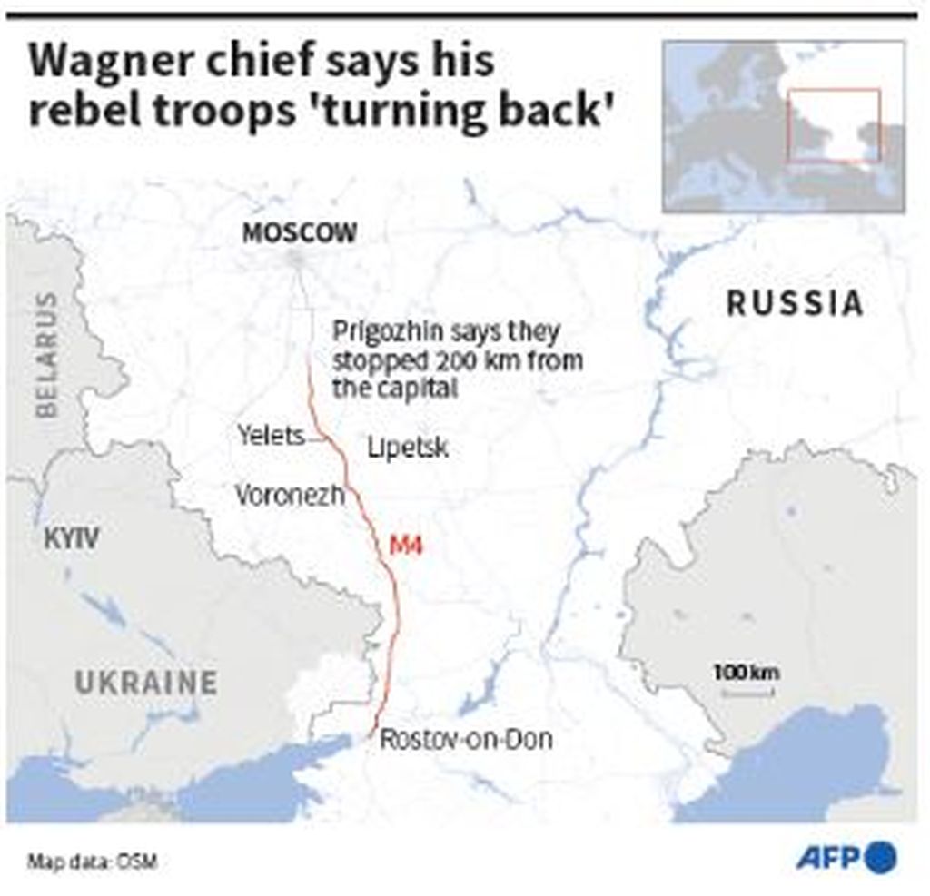 Peta lokasi kota Rostov, Rusia, tempat pasukan tentara bayaran Wagner melancarkan pemberontakan terhadap Moskwa.