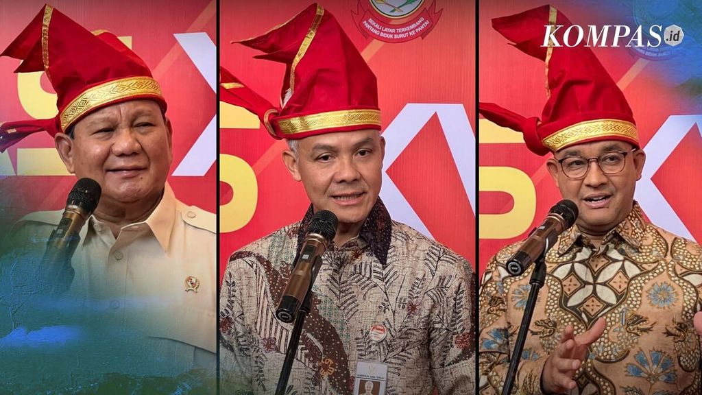 Bakal capres Prabowo Subianto, Ganjar Pranowo, dan Anies Baswedan adu gagasan di satu panggung. Ketiga bacapres ini hadir di forum Rakernas Asosiasi Pemerintah Kota se-Indonesia, di Makassar, Sulawesi, Selatan, Kamis (13/7/2023). 