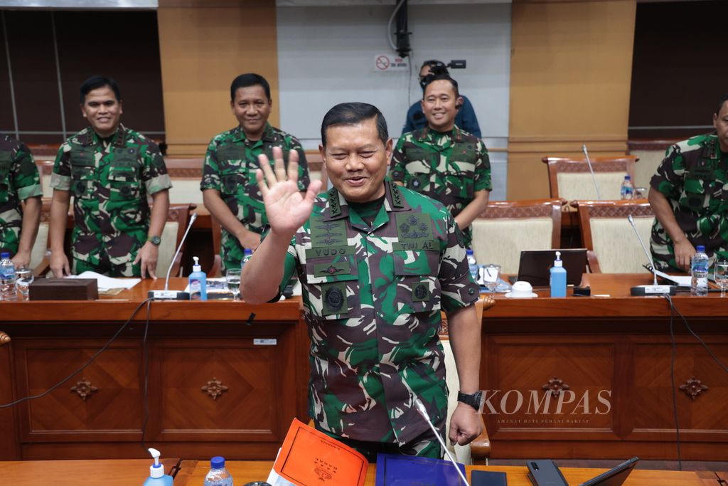 Panglima TNI Laksamana Yudo Margono di hadapan Komisi I DPR di Kompleks Parlemen, Senayan, Jakarta, Jumat (2/12/2022). 