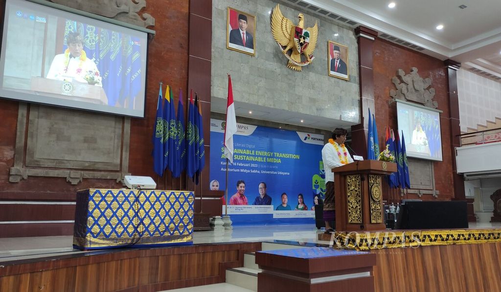 Rektor Universitas Udayana I Nyoman Gde Antara dalam acara di Auditorium Widya Sabha Universitas Udayana, Jimbaran, Kuta Selatan, Kabupaten Badung, Kamis (16/2/2023). 