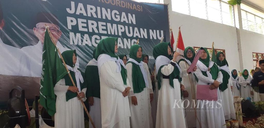 Jaringan Perempuan NU Magelang mendeklarasikan dukungan untuk pasangan presiden dan wakil presiden nomor urut 1 Jokowi-Maruf di Kantor PCNU Kabupaten Magelang, Jawa Tengah, Sabtu (30/3/2019)