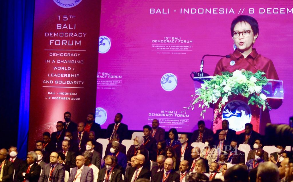 Foreign Minister Retno Marsudi opened the Bali Democracy Forum 2023, Thursday (8/12/2022), in Badung, Bali..
