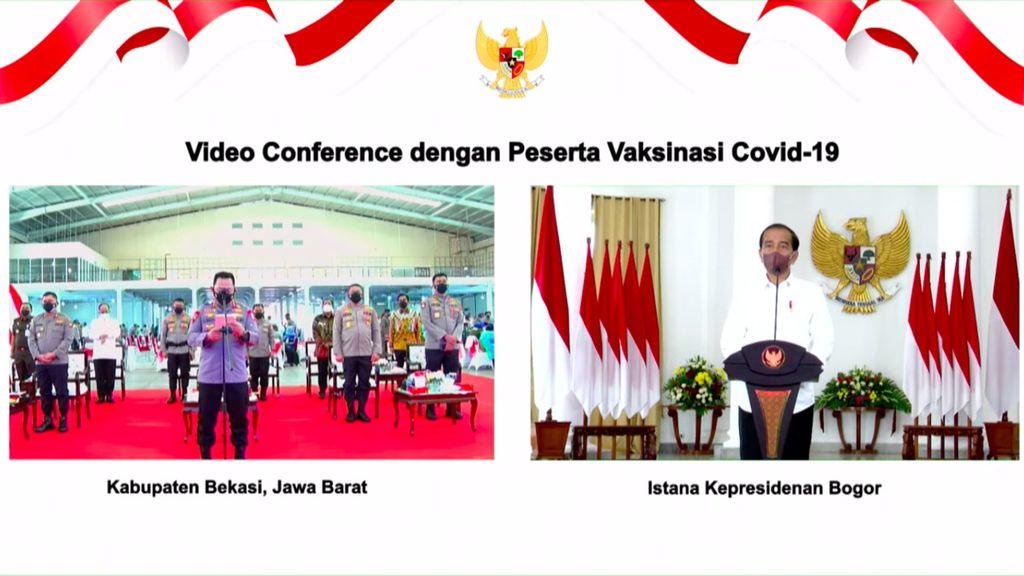Kepala Polri Jenderal (Pol) Listyo Sigit Prabowo melaporkan pelaksanaan vaksinasi yang diselenggarakan di 5.086 titik di seluruh Indonesia, Kamis (17/2/2022). Vaksinasi menyasar sekitar 1,1 juta warga.