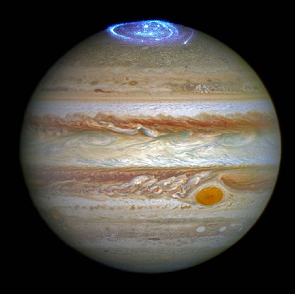 Citra aurora di Planet Yupiter yang diabadikan menggunakan teleskop luar angkasa Hubble.