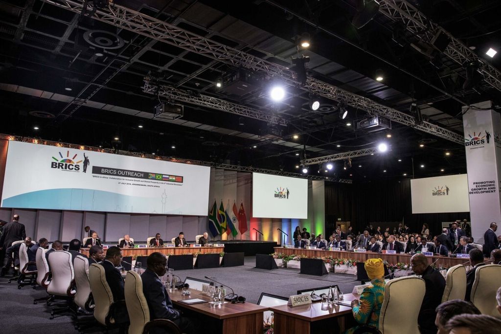 Pertemuan tingkat tinggi anggota BRICS pada 27 Juli 2018 di Johannesburg, Afrika Selatan. / AFP PHOTO / POOL / Gianluigi GUERCIA