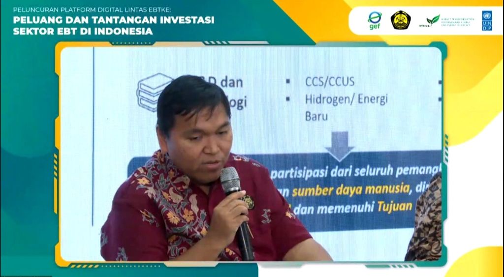 Koordinator Investasi dan Kerja Sama Bioenergi Direktorat Jenderal Energi Baru, Terbarukan, dan Konservasi Energi (EBTKE) Kementerian Energi dan Sumber Daya Mineral (ESDM), Trois Dilisusendi, dalam diskusi Peluang dan Tantangan Investasi Sektor EBT, di Jakarta, Rabu (17/5/2023).