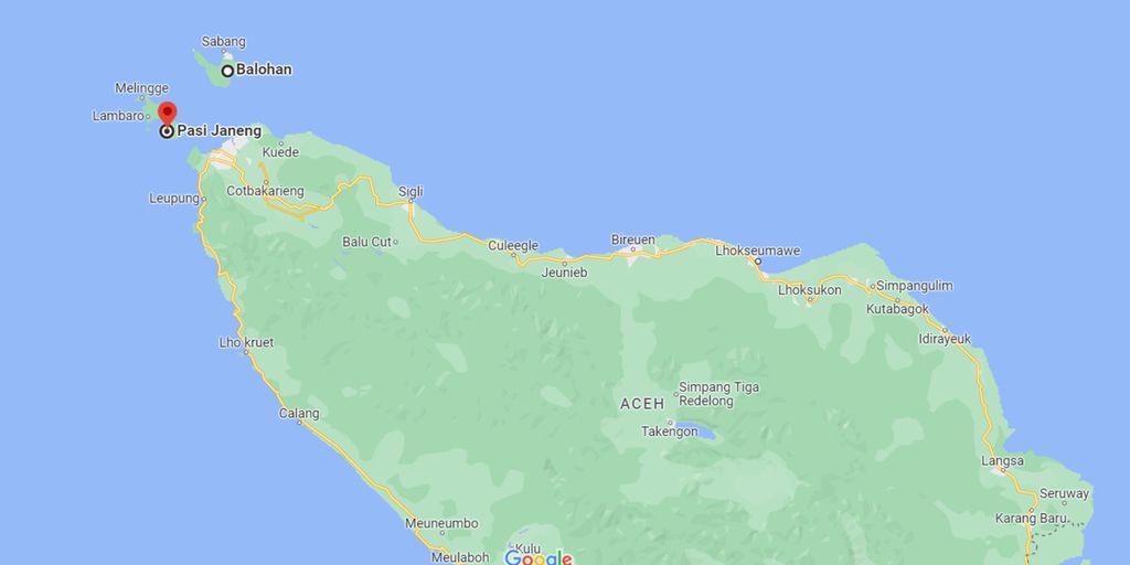 Peta lokasi Pulau Sabang dan Pulau Aceh, Provinsi Aceh