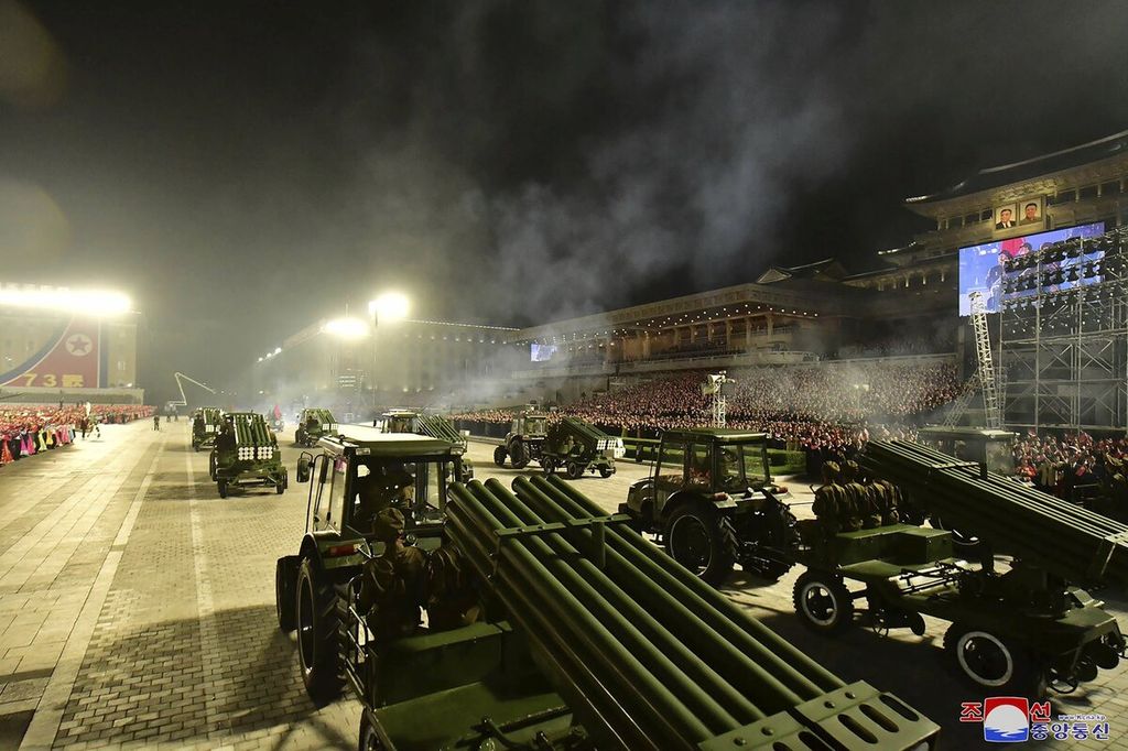 Several military weapon units participated in a military parade during North Korea's 73rd anniversary celebration at Kim Il Sung Square in Pyongyang on September 9, 2021.