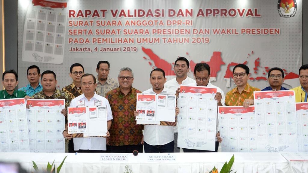 Komisi Pemilihan Umum (KPU) menggelar validasi dan <i>approval </i>surat suara DPR serta presiden dan wakil presiden Pemilu 2019 di Gedung KPU, Jalan Imam bonjol, Jakarta, Jumat (4/1/2019).