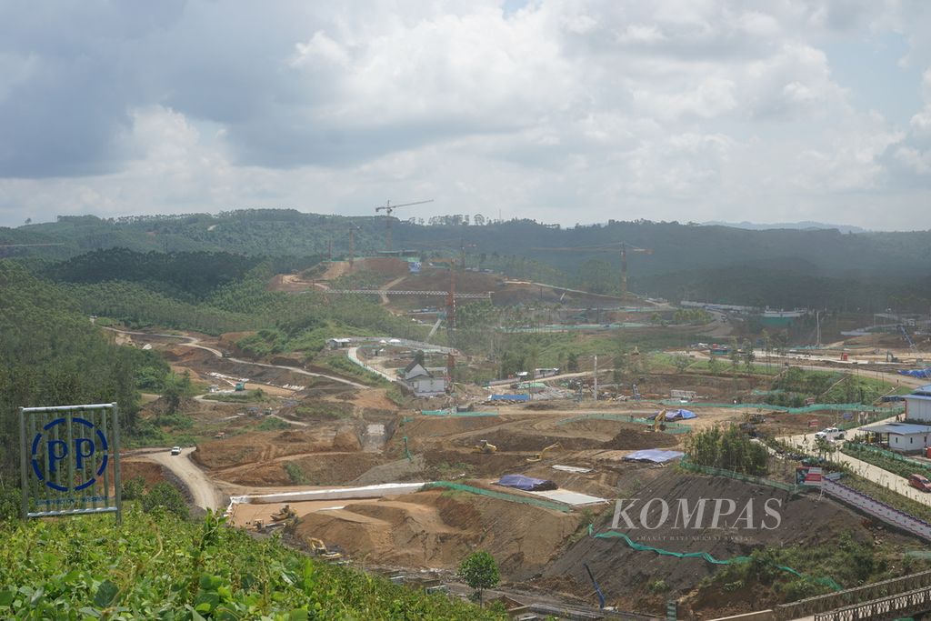 Progres pembangunan Istana Negara di Ibu Kota Nusantara, Kalimantan Timur, pada Rabu (31/5/2023). 