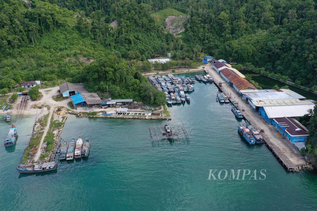 Kapal ikan terparkir di Kawasan PT Industri Perikanan Namatota (IPN) di Desa Namatota, Distrik Kaimana, Kabupaten Kaimana, Papua Barat, Senin (14/6/2021). 