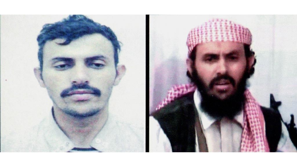 Pemimpin kelompok Al Qaeda di Semenanjung Arab (AQAP), Qassim al-Raymi, dalam dua foto dokumen Kementerian Dalam Negeri Yaman yang digabungkan. Presiden AS Donald Trump, Kamis (6/2/2020), mengonfirmasi tewasnya Raymi, yang juga pendiri AQAP, dalam serangan pesawat nirawak militer AS di Yaman.