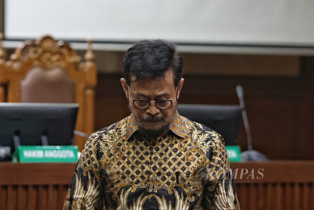 Terdakwa bekas Menteri Pertanian Syahrul Yasin Limpo mengikuti persidangan di Pengadilan Tindak Pidana Korupsi (Tipikor), Jakarta, Rabu (28/2/2024). 