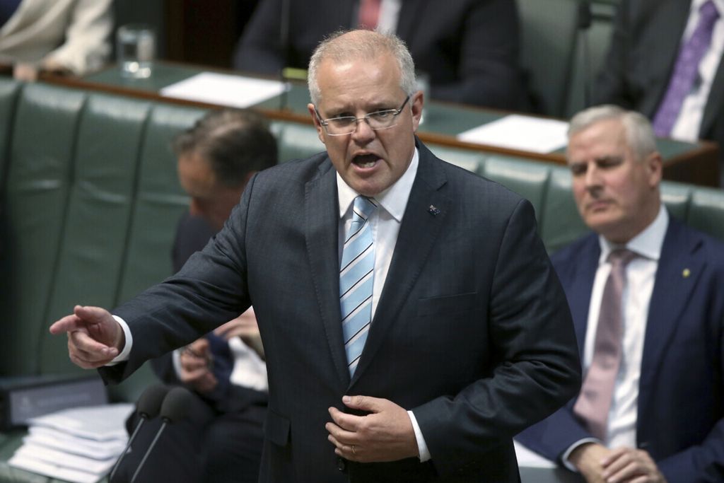 Perdana Menteri Australia 2018-2022 Scott Morrison berpidato di parlemen, Canberra, Australia, Kamis (12/9/2019). 