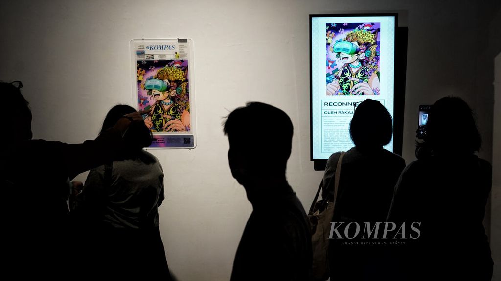 Seni grafis berjudul Reconnection karya seniman NFT, Rakajana, menjadi salah satu karya yang dipamerkan dalam pameran karya seni yang masuk dalam platform <i>non-fungible token</i> (NFT) berjudul Meta Art: Merayakan Seni Digital di Bentara Budaya Jakarta, Jakarta, Jumat (3/2/2023).