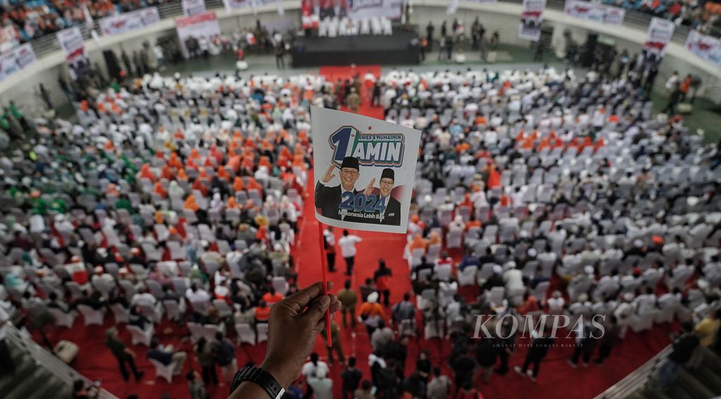 Suasana saat berlangsungnya kampanye calon presiden Anies Baswedan di Gedung Olahraga Laga Tangkas, Pakansari, Cibinong, Kabupaten Bogor, Jawa Barat, Selasa (28/11/2023). 