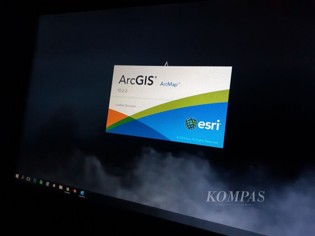 Tampilan perangkat lunak ArcGis yang dikembangkan ESRI untuk mengolah dan menganalisis data spasial.