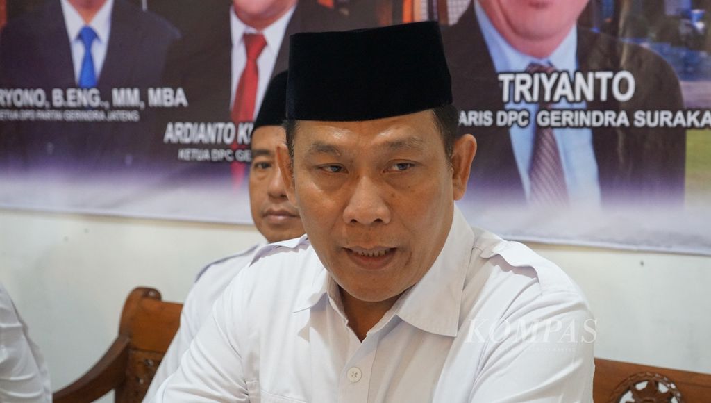 Chairman of the Gerindra Party DPC for Surakarta City Ardianto Kuswinarno at the Gerindra Party DPC Office for Surakarta City, Central Java, Thursday (9/5/2024).