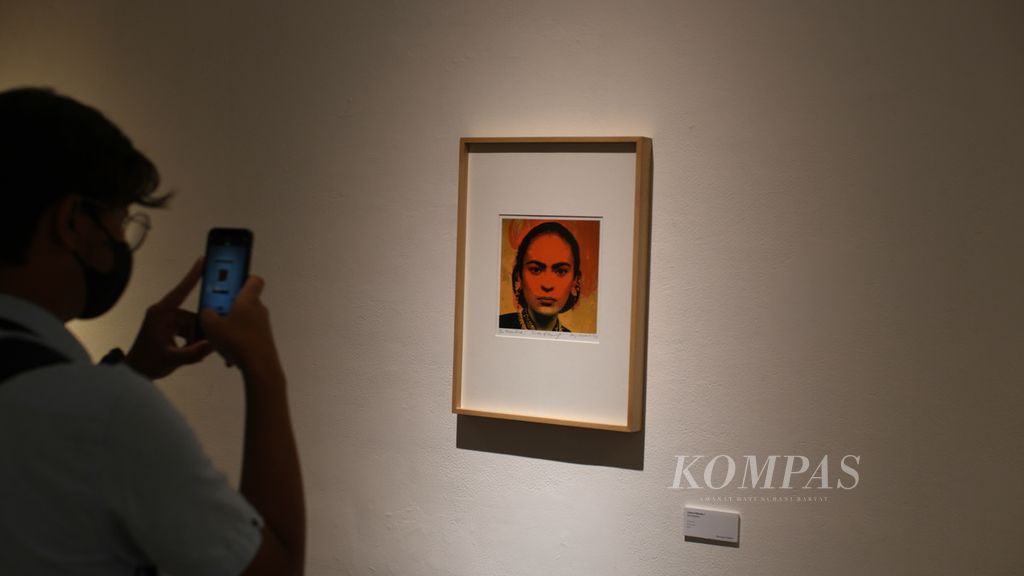Pengunjung mengabadikan karya Devy Ferdianto berjudul ”Lines of Beauty 1” dalam pameran Earth, Nature & Human di Dia.Lo.Gue Artspace, Kemang, Jakarta Selatan, Selasa (7/11/2023). 
