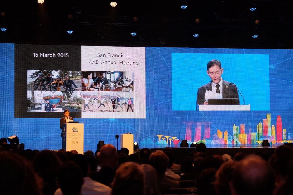 Presiden World Congress of Dermatology (WCD) 2023 Profesor Roy Chan saat acara pembukaan forum besar dan bergengsi untuk dokter spesialis kesehatan kulit di Singapura, Senin (3/7/2023) malam.
