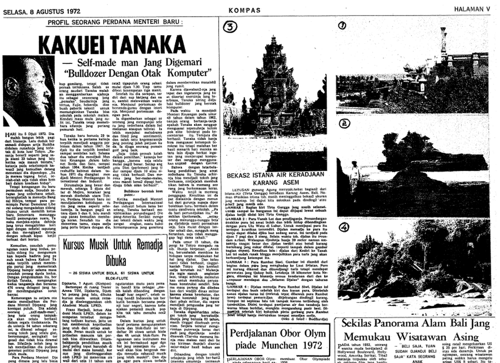 Foto sejumlah obyek wisata di Bali dalam bidikan wartawan Kompas pada tahun 1972. Obyek tersebut yaitu Tirta Gangga di Karangasem, Pura Tanah Lot di Tabanan, serta Pura Rambut Siwi di Jembrana.