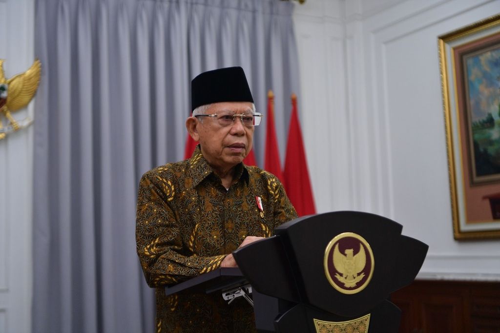 Wakil Presiden Maruf Amin saat membuka Rapat Kerja Nasional (Rakernas) Serikat Nelayan Nahdlatul Ulama (SNNU) 2022 secara virtual, Jumat (2/9/2022).
