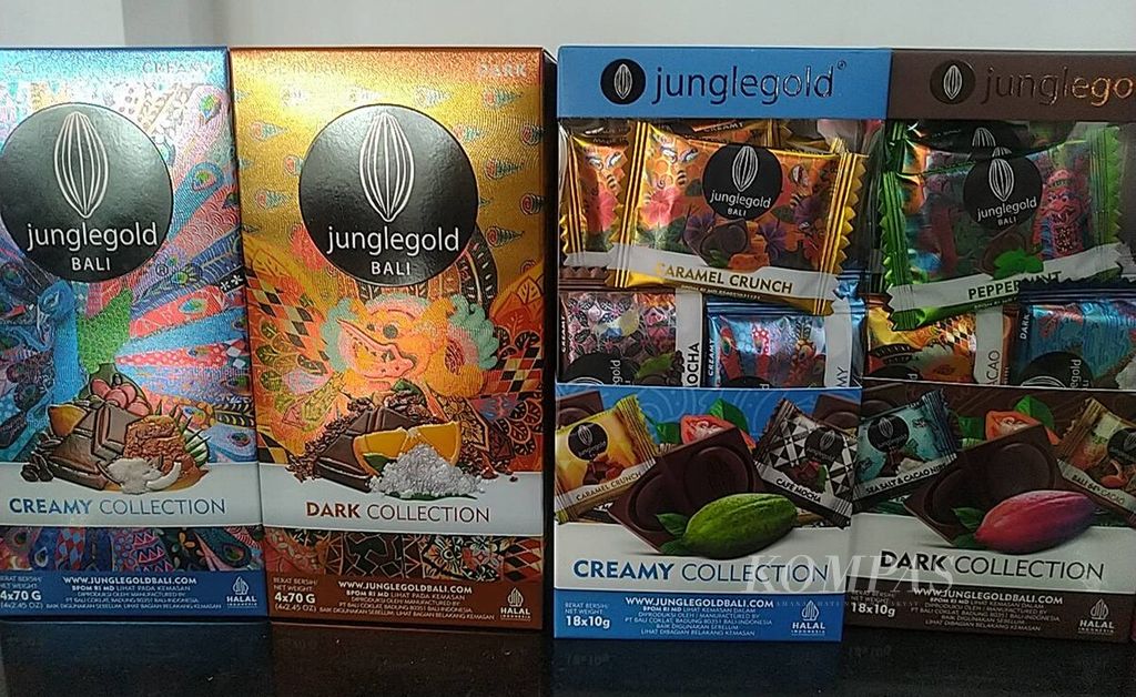 The branded chocolate products of Junglegold Bali were displayed in the lobby of Ruang Kerta Gosana in the office of the Regent of Badung, Badung Regency, on Thursday (16/11/2023).
