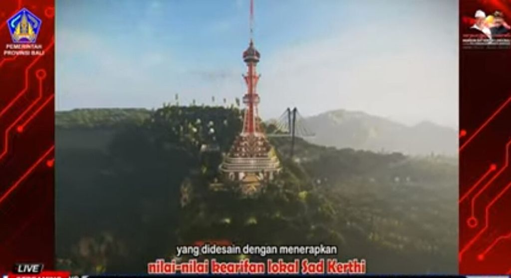 Tangkapan layar tayangan video presentasi dari acara pencanangan pembangunan Taman Teknologi Turyapada Tower di Desa Pegayaman, Buleleng, Bali, Sabtu (23/7/2022).
