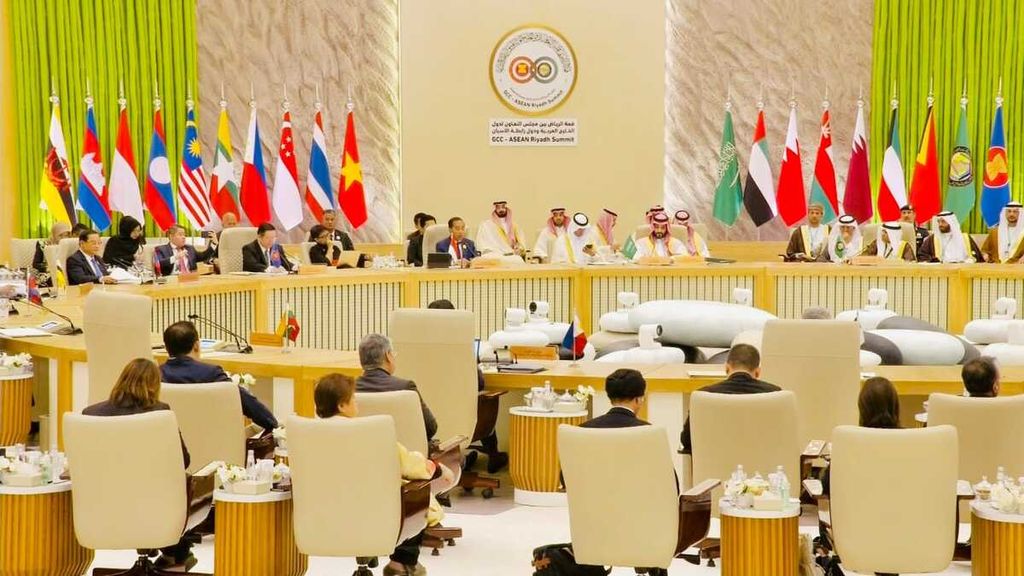 Konferensi Tingkat Tinggi ASEAN dan Organisasi Kerja Sama Negara-negara Teluk (GCC) dilangsungkan di Riyadh, Arab Saudi, Jumat (20/10/2023).