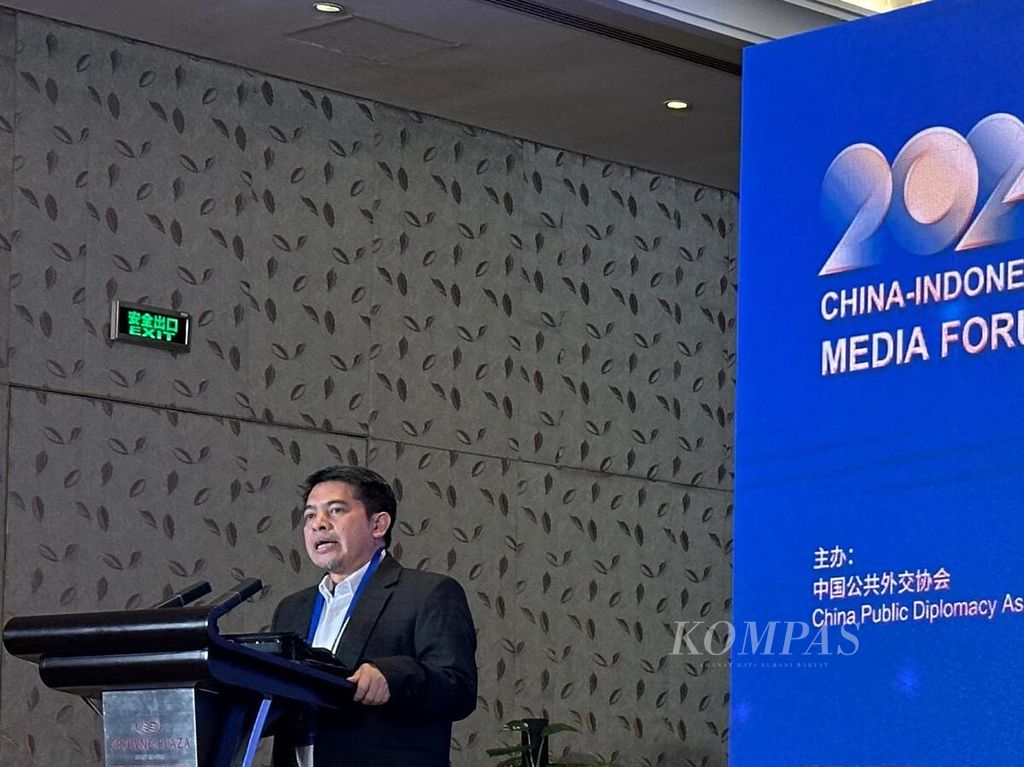 Ketua Forum Pemimpin Redaksi Arifin Ashdat dalam acara Pembukaan Forum Media China Indonesia di Beijing, China, Senin (2/9/2024).