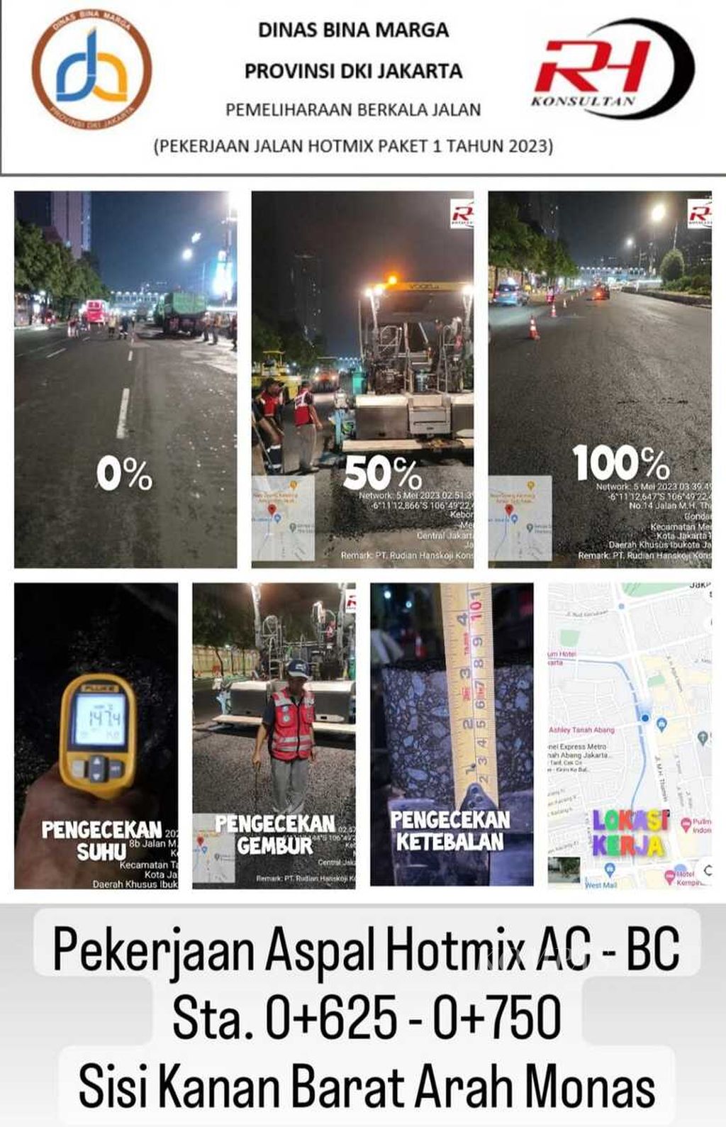 Perkembangan perbaikan jalan di beberapa titik di Jakarta oleh Dinas Bina Marga DKI Jakarta guna menyambut KTT ASEAN September mendatang per Jumat (5/5/2023).