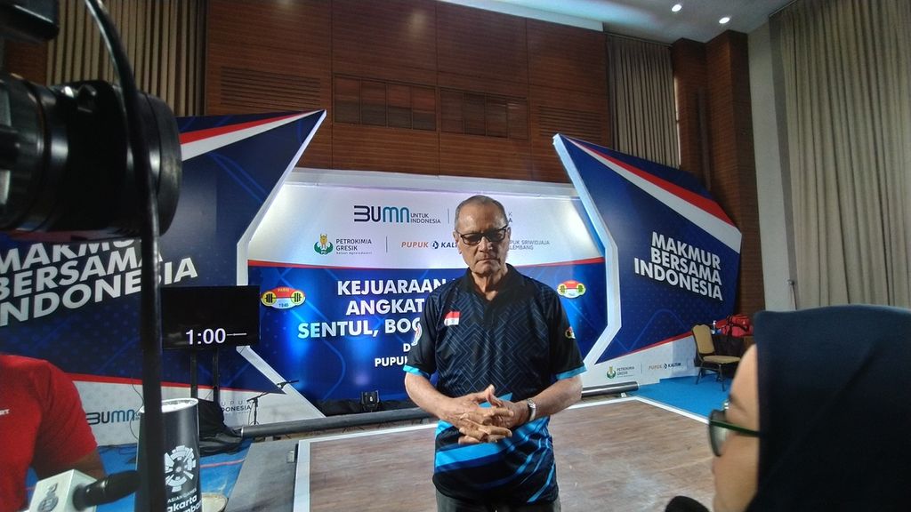 Sekretaris Jenderal PB PABSI Djoko Pramono menyampaikan sejumlah target dan agenda dari PB PABSI, di Hotel Lorin, Bogor, Jawa Barat, Jumat (28/10/2022).