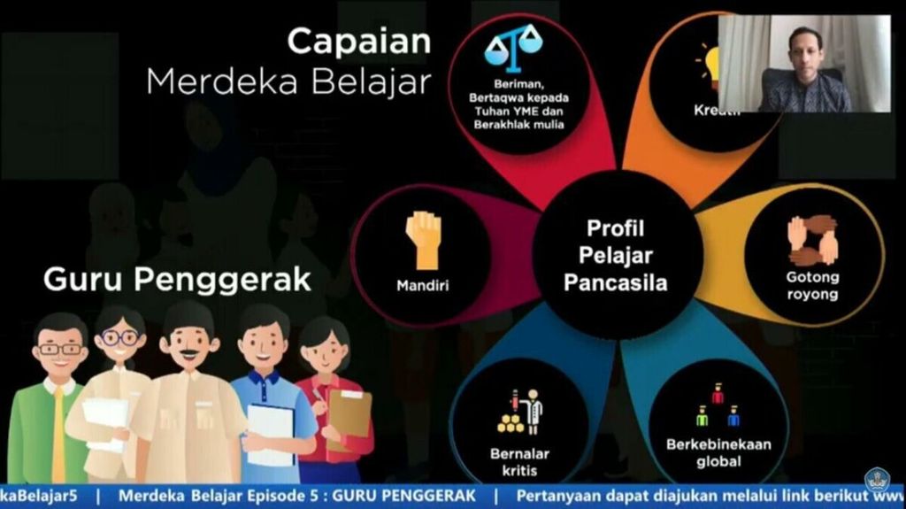 Minister of Education and Culture Nadiem Anwar Makarim makes a speech at the virtual launch of Merdeka Belajar Episode 5: Mover Teachers, Friday (3/7/2020), in Jakarta.