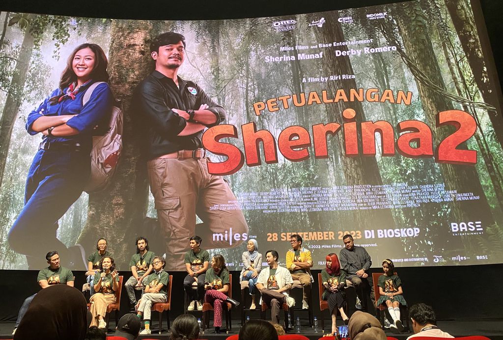 Peluncuran <i>trailer Petualangan Sherina 2 </i>dihadiri para pemain film, di Jakarta, Kamis (20/7/2023). 