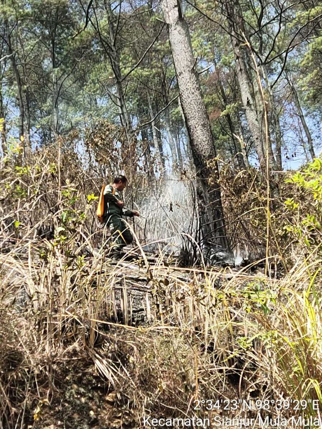 Kebakaran hutan dan lahan melahap Hutan Lindung Siarubung/Dolok Sijonaha di Kecamatan Sianjur Mula-Mula, Kabupaten Samosir, Sumatera Utara, Selasa (16/7/2024).