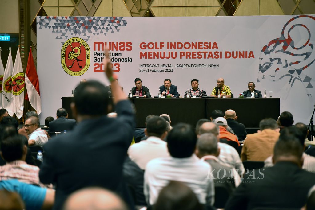 Suasana alot sebelum sidang pemilihan Ketua Umum Pengurus Besar Persatuan Golf Indonesia 2023-2027 di Jakarta, Selasa (21/2/2023). 