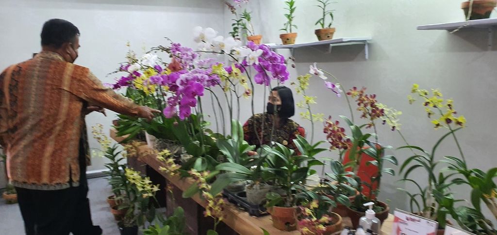 Dalam pameran IKM Bali Bangkit tahap ketujuh 2022, pelaku usaha kecil menengah yang mengusahakan penanaman bunga anggrek juga ikut serta. Foto diambil Selasa (30/8/2022).