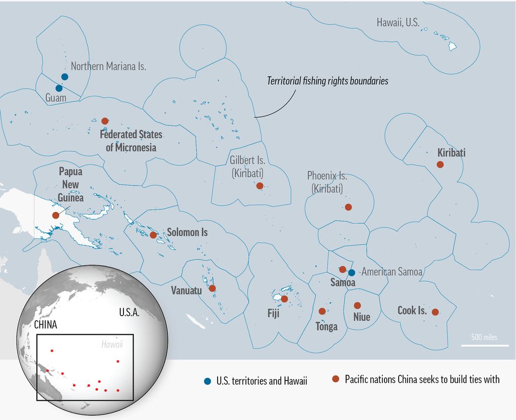 Peta lokasi negara-negara Kepulauan Pasifik yang ingin dirangkul China dalam pakta regional 