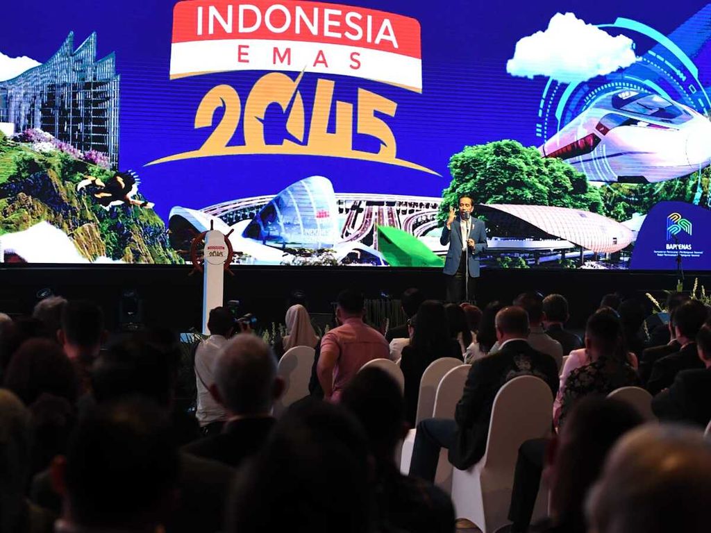 Presiden Joko Widodo mengingatkan perlunya keberlanjutan dan kepemimpinan kuat, cerdas, dan berani untuk mewujudkan Indonesia Emas 2045. Hal ini disampaikan dalam peluncuran Indonesia Emas 2045, rancangan Rencana Pembangunan Jangka Panjang Nasional 2025-2045 di Jakarta, Kamis (15/6/2023).