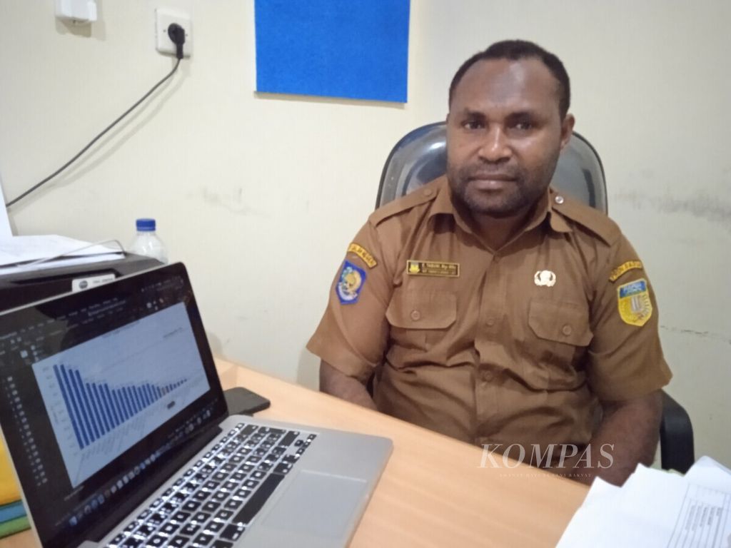 Kepala Seksi Surveilans dan Imunisasi Dinas Kesehatan Provinsi Papua Elianus Tabuni menunjukkan data cakupan imunisasi dasar saat ditemui di Jayapura, Selasa (26/1/2021).