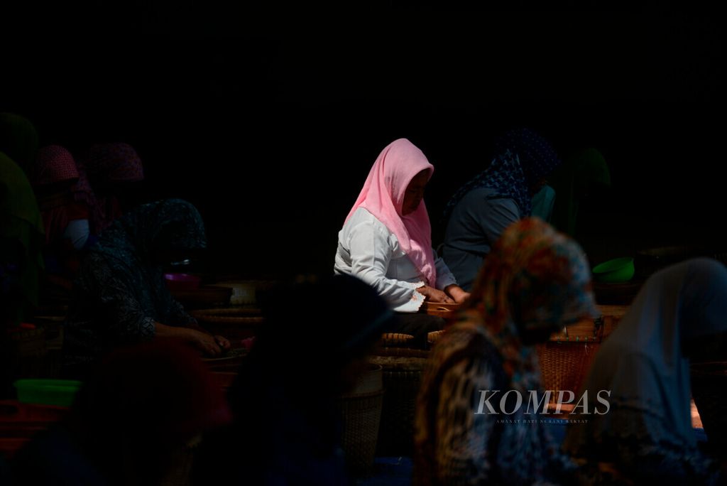 Perempuan pekerja memilih biji kopi di Pabrik Kopi Banaran milik PT Perkebunan Nusantara IX, Desa Gemawang, Kecamatan Jambu, Kabupaten Semarang, Jawa Tengah, 24 Juli 2019. 