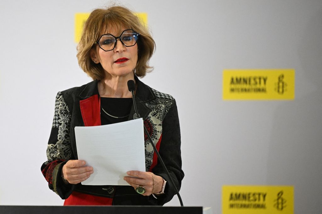 Aktivis hak asasi manusia Perancis dan Sekretaris Jenderal Amnesty International Agnes Callamard di London, Inggris, 23 April 2024. 