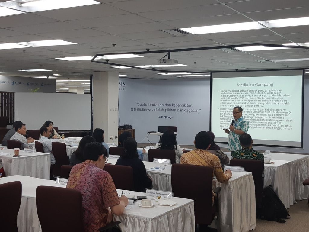 Pelatihan Kehumasan bertajuk "Berpartner dengan Media" yang diselenggarakan Kompas Institute di Jakarta, Kamis (29/11/2018).
