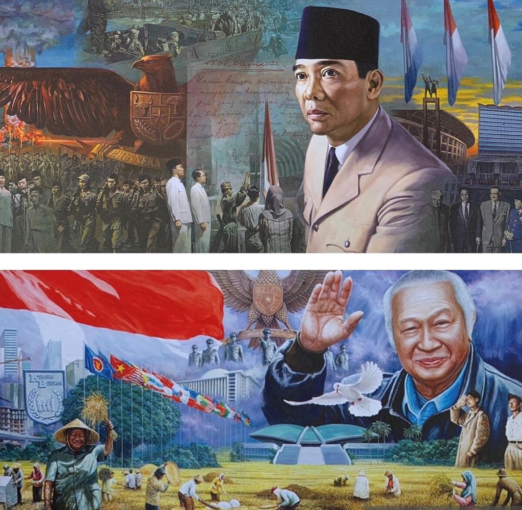 Lukisan Presiden Soekarno karya Dede Eri Supria dan lukisan Presiden Soeharto karya Lim Hui Yung. 