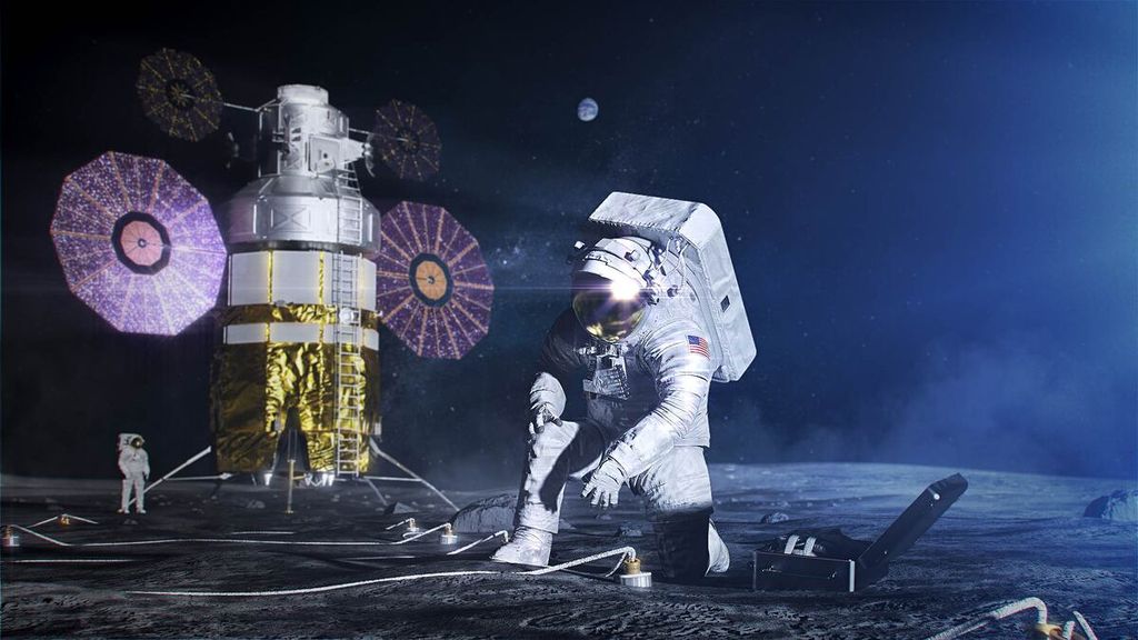 Konsep artis tentang pendaratan manusia di bulan dalam misi Artemis milik NASA pada 2024.