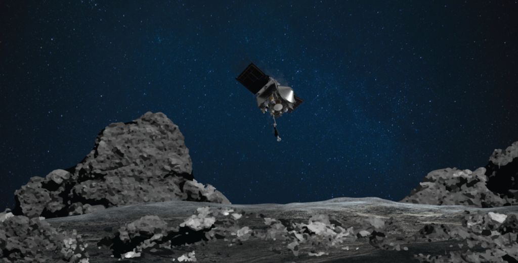 Citra artis saat wahana antariksa milik NASA OSIRIS-REx bersiap mendarat di permukaan asteroid Bennu.