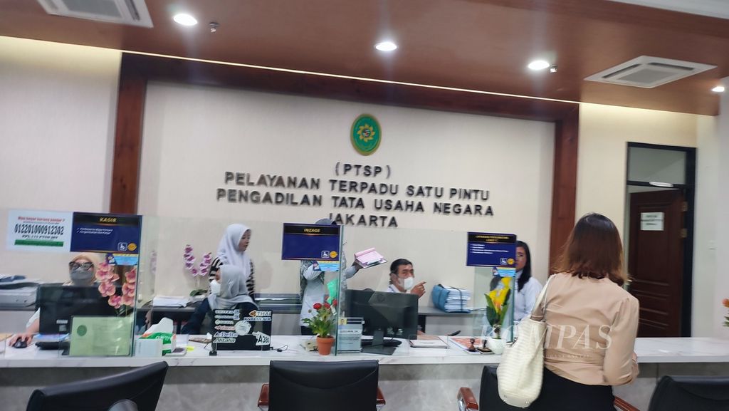 Suasana Pengadilan Tata Usaha Negara (PTUN) Jakarta, Senin (3/4/2023), Jakarta.