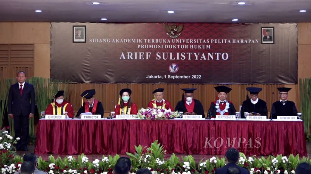 Suasana Sidang Akademik Terbuka Kepala Badan Pemeliharaan Keamanan Kepolisian RI Komisaris Jenderal Arief Sulistyanto di Universitas Pelita Harapan, Tangerang, Banten, Kamis (1/9/2022).